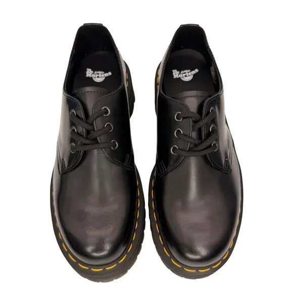 Dr. Martens Quad Black Leather Platform Derby shoes 1461 Unisex M 8 / W 9 - Picture 3 of 10